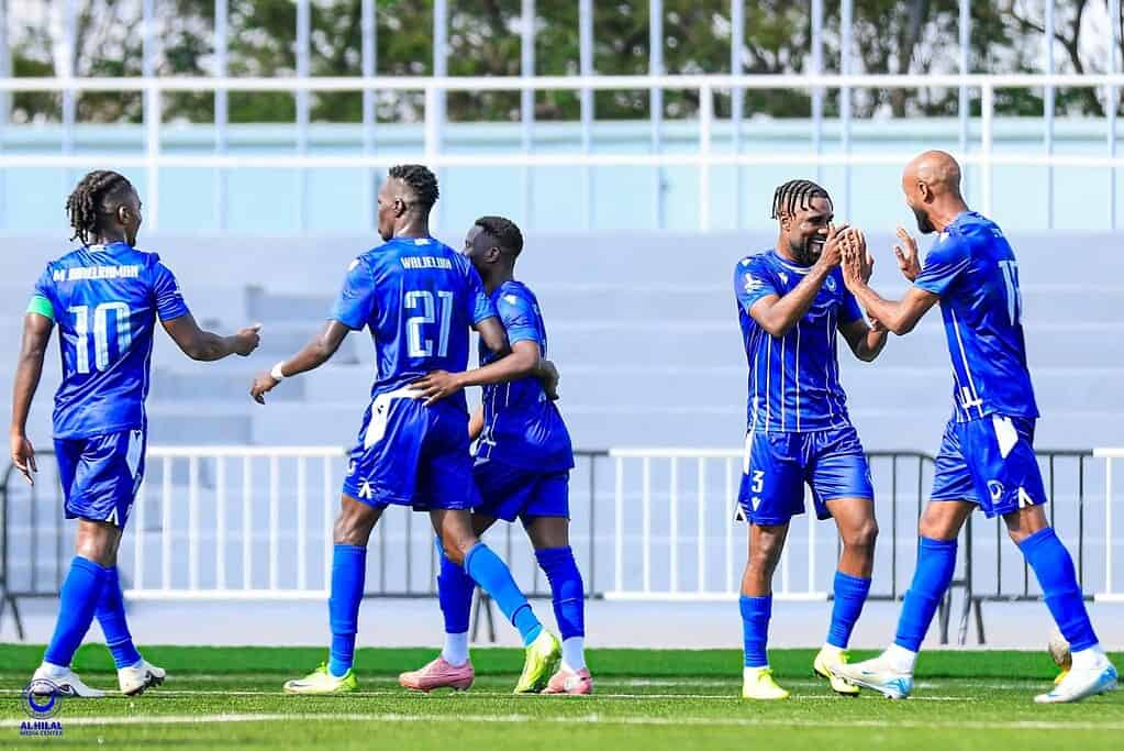 Jugadores de Al-Hilal Omdurman celebran un gol en la Rwanda Premier League 2025-26