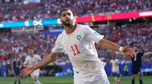 Ismael Saibari celebra su gol ante Escocia en el Boston Stadium durante el Mundial 2026