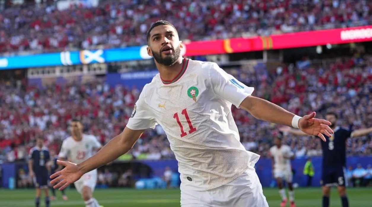 Ismael Saibari celebra su gol ante Escocia en el Boston Stadium durante el Mundial 2026