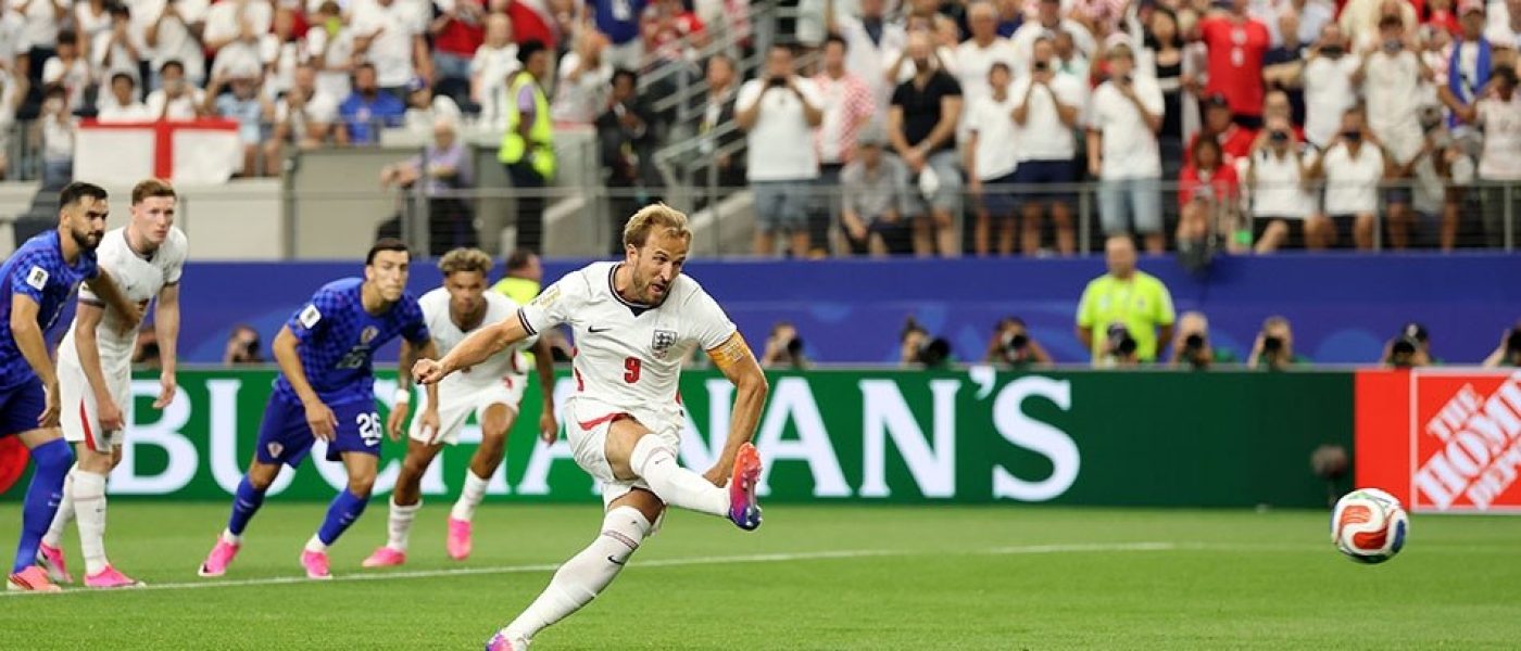 Harry Kane ejecuta un penal ante Croacia en el AT&T Stadium de Arlington durante el Mundial 2026