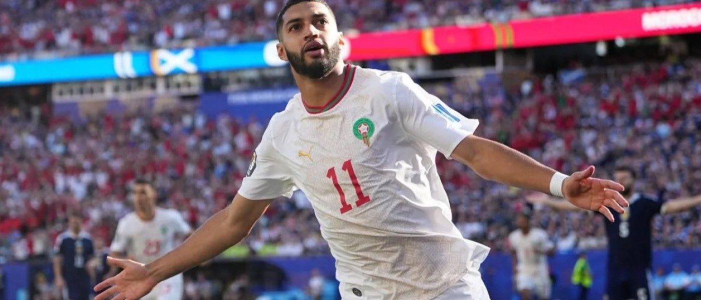 Ismael Saibari celebra su gol ante Escocia en el Boston Stadium durante el Mundial 2026