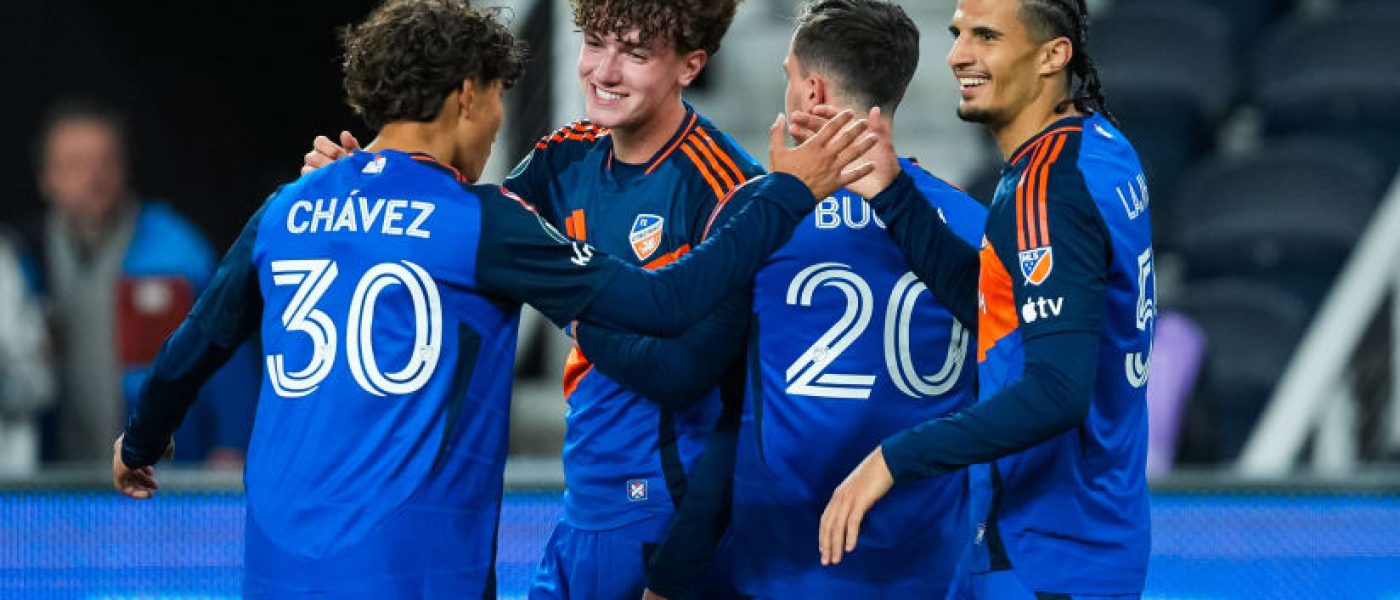 Jugadores de FC Cincinnati celebran gol ante Universidad O&M en el TQL Stadium, Concacaf Champions Cup 2026